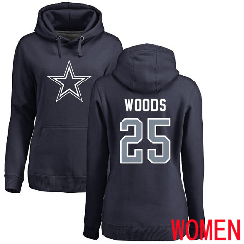 Women Dallas Cowboys Navy Blue Xavier Woods Name and Number Logo 25 Pullover NFL Hoodie Sweatshirts